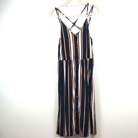 Roxy Sunset Beauty Midi Dress In blue Macy Stripe Size L - Picture 2 of 12